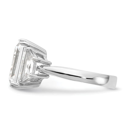 Sterling Silver Cheryl M Rhodium-Plated Fancy Emerald-Cut And Brilliant-Cut Cz 3 Stone Ring