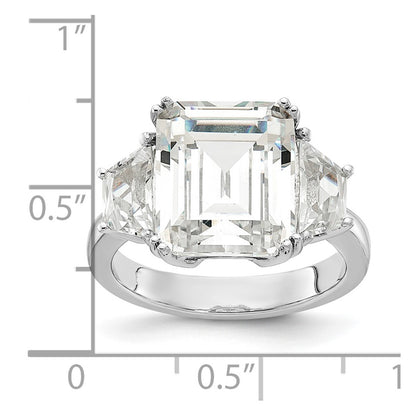 Sterling Silver Cheryl M Rhodium-Plated Fancy Emerald-Cut And Brilliant-Cut Cz 3 Stone Ring
