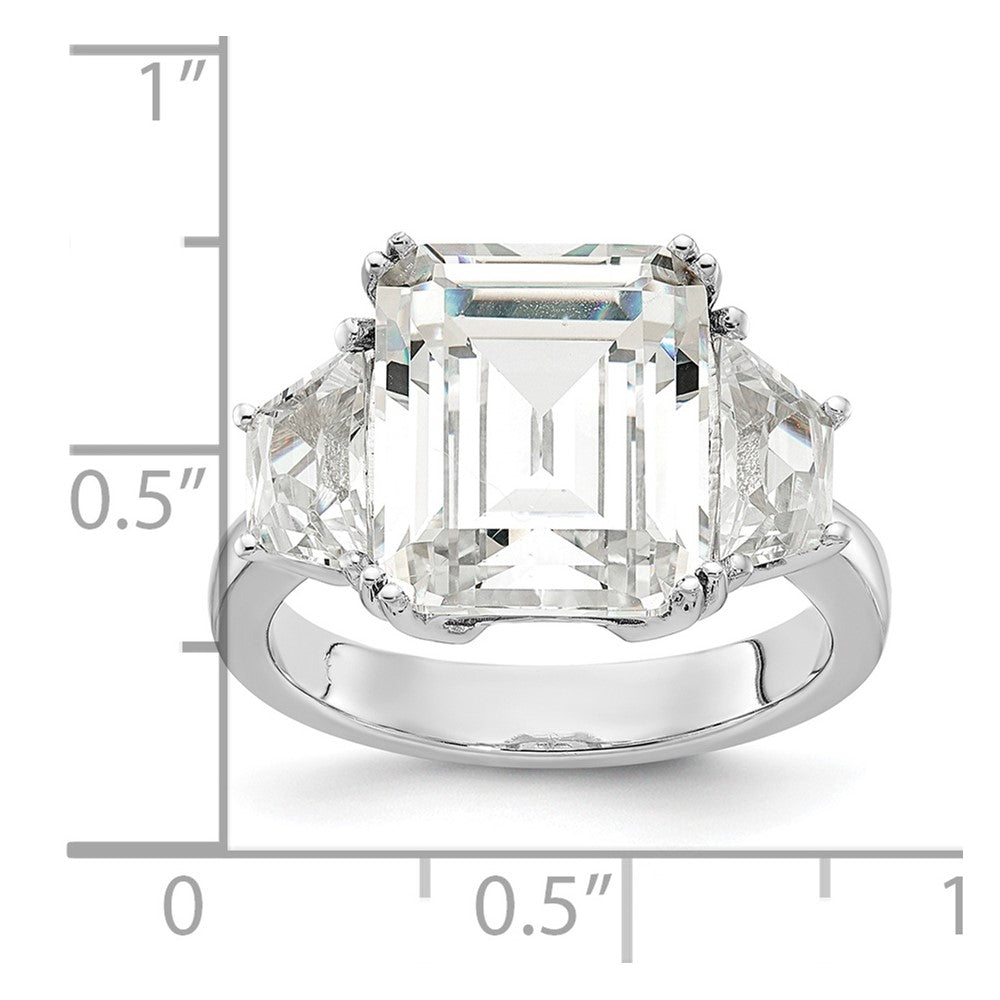Sterling Silver Cheryl M Rhodium-Plated Fancy Emerald-Cut And Brilliant-Cut Cz 3 Stone Ring