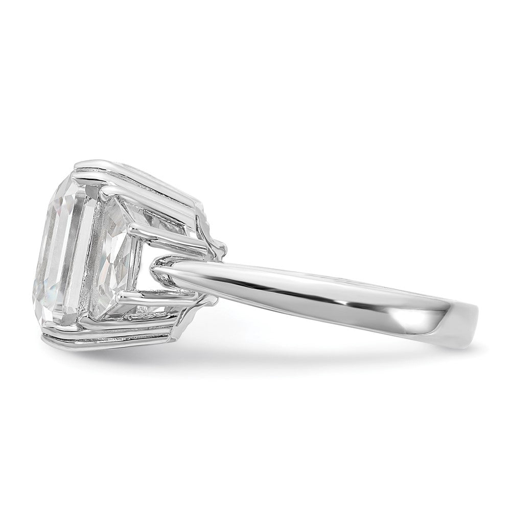Sterling Silver Cheryl M Rhodium-Plated Asscher-Cut And Brilliant-Cut Cz 3 Stone Ring