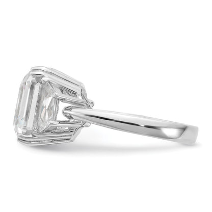 Sterling Silver Cheryl M Rhodium-Plated Asscher-Cut And Brilliant-Cut Cz 3 Stone Ring
