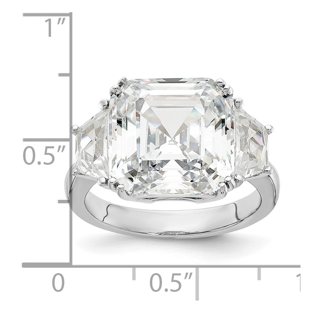 Sterling Silver Cheryl M Rhodium-Plated Asscher-Cut And Brilliant-Cut Cz 3 Stone Ring