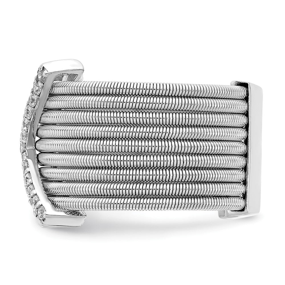 Sterling Silver Cheryl M Rhodium-Plated Brilliant-Cut Cz Textured Multi-Band Ring
