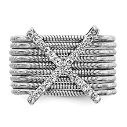 Sterling Silver Cheryl M Rhodium-Plated Brilliant-Cut Cz Textured Multi-Band Ring