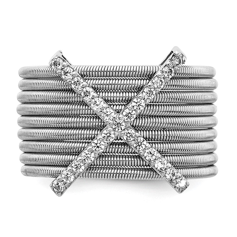 Sterling Silver Cheryl M Rhodium-Plated Brilliant-Cut Cz Textured Multi-Band Ring