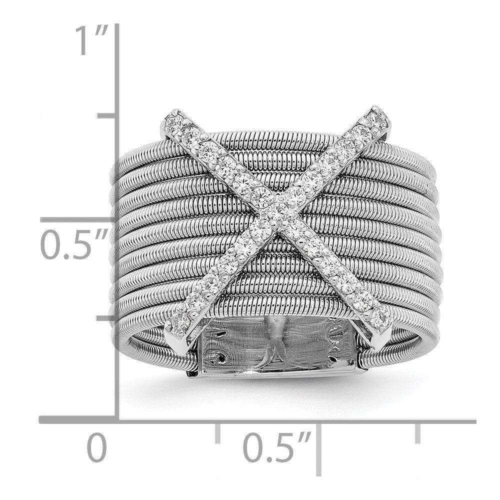 Sterling Silver Cheryl M Rhodium-Plated Brilliant-Cut Cz Textured Multi-Band Ring