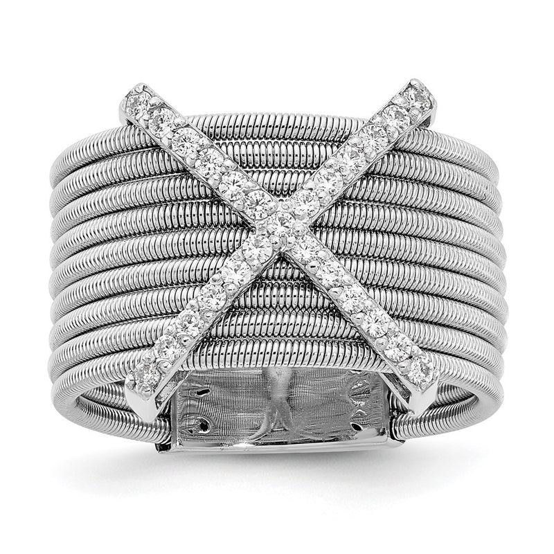 Sterling Silver Cheryl M Rhodium-Plated Brilliant-Cut Cz Textured Multi-Band Ring