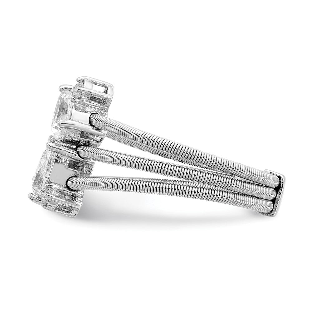 Sterling Silver Cheryl M Rhodium-Plated Brilliant-Cut Cz Textured 3 Band Ring