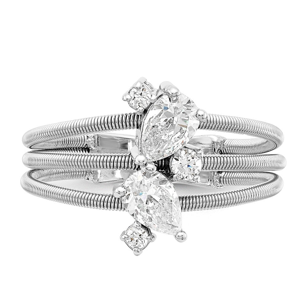 Sterling Silver Cheryl M Rhodium-Plated Brilliant-Cut Cz Textured 3 Band Ring
