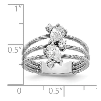 Sterling Silver Cheryl M Rhodium-Plated Brilliant-Cut Cz Textured 3 Band Ring