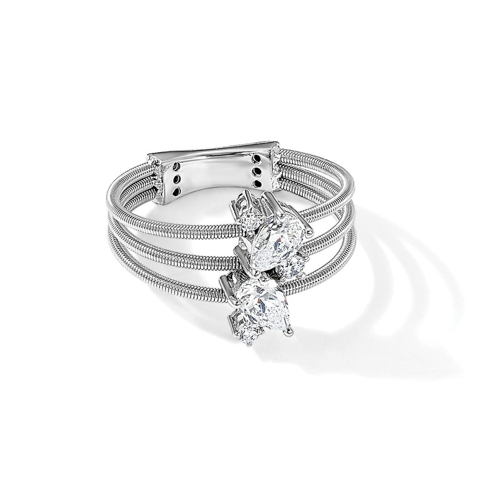 Sterling Silver Cheryl M Rhodium-Plated Brilliant-Cut Cz Textured 3 Band Ring