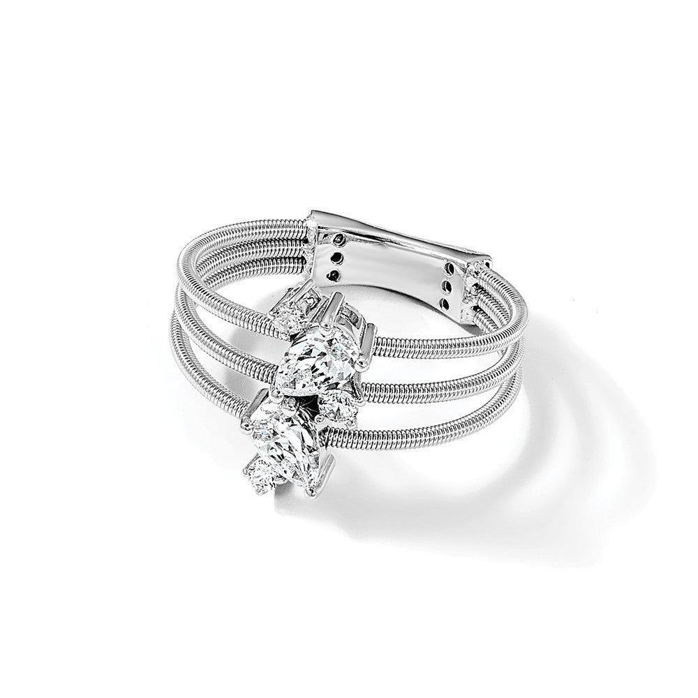 Sterling Silver Cheryl M Rhodium-Plated Brilliant-Cut Cz Textured 3 Band Ring