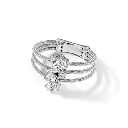 Sterling Silver Cheryl M Rhodium-Plated Brilliant-Cut Cz Textured 3 Band Ring