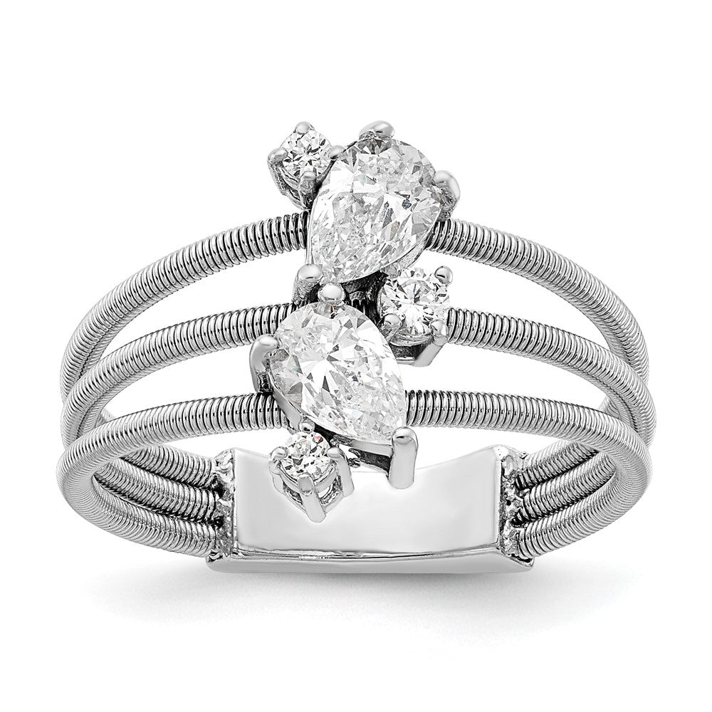Sterling Silver Cheryl M Rhodium-Plated Brilliant-Cut Cz Textured 3 Band Ring