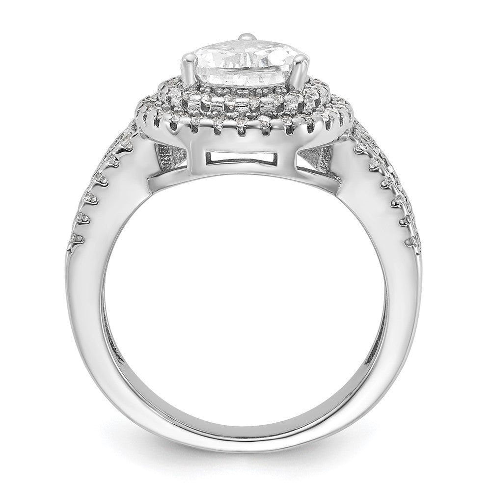 Sterling Silver Cheryl M Rhodium-Plated Brilliant-Cut Pear Cz Double Halo Ring