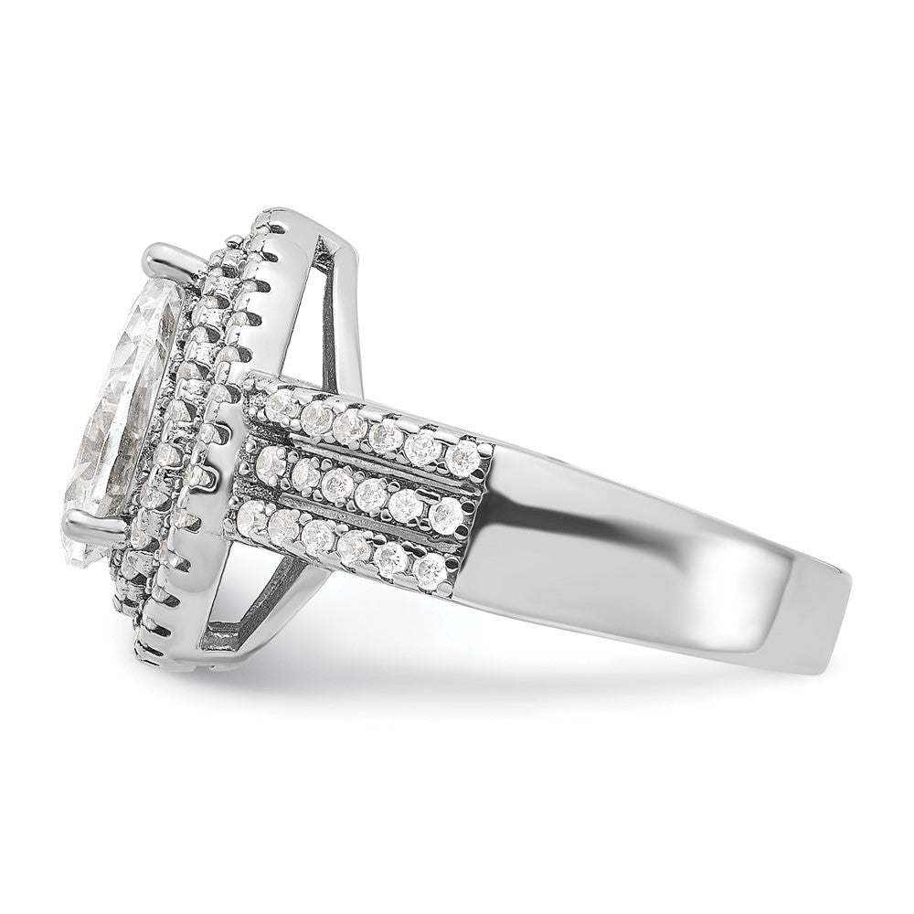 Sterling Silver Cheryl M Rhodium-Plated Brilliant-Cut Pear Cz Double Halo Ring