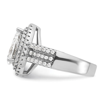 Sterling Silver Cheryl M Rhodium-Plated Brilliant-Cut Pear Cz Double Halo Ring