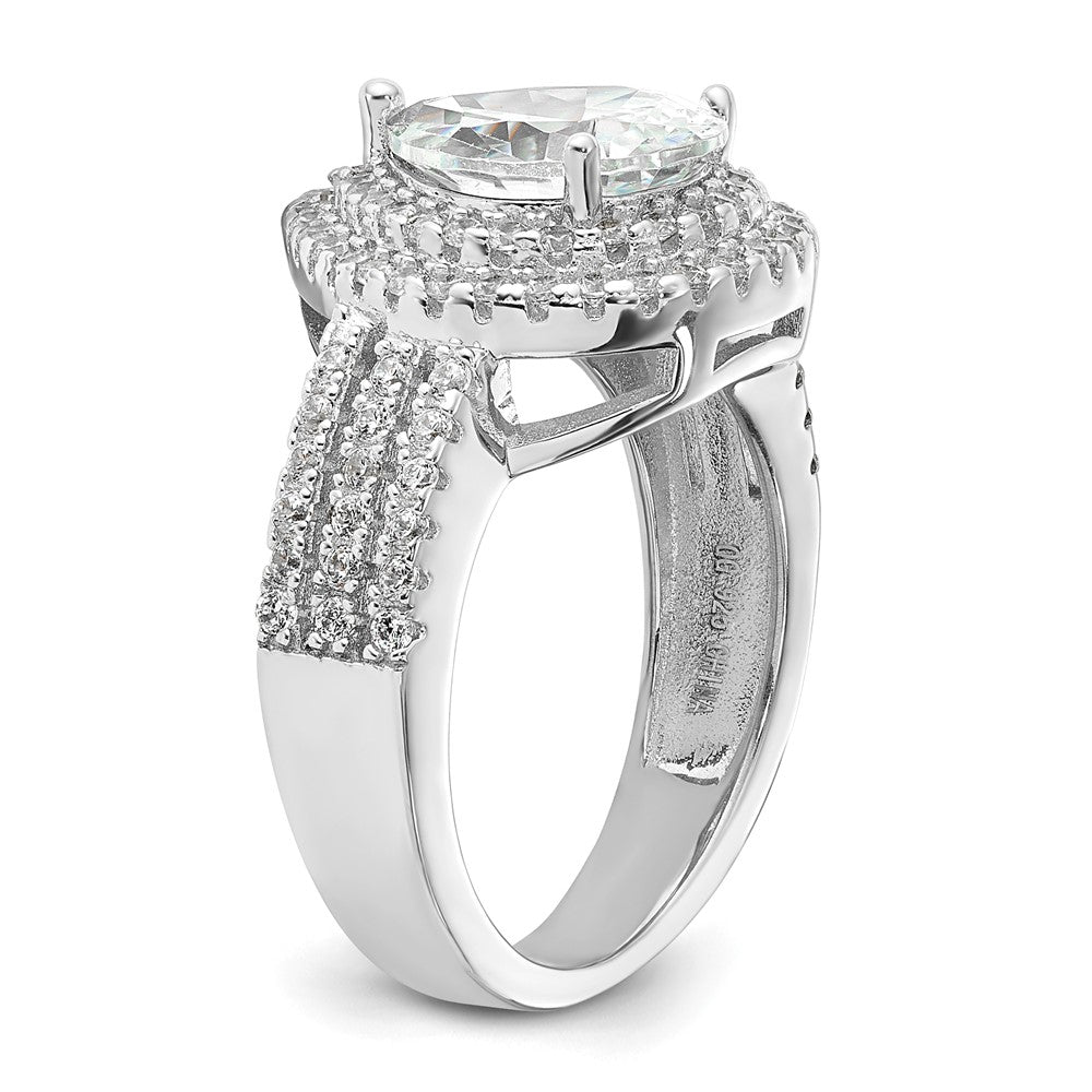 Sterling Silver Cheryl M Rhodium-Plated Brilliant-Cut Pear Cz Double Halo Ring