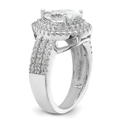 Sterling Silver Cheryl M Rhodium-Plated Brilliant-Cut Pear Cz Double Halo Ring