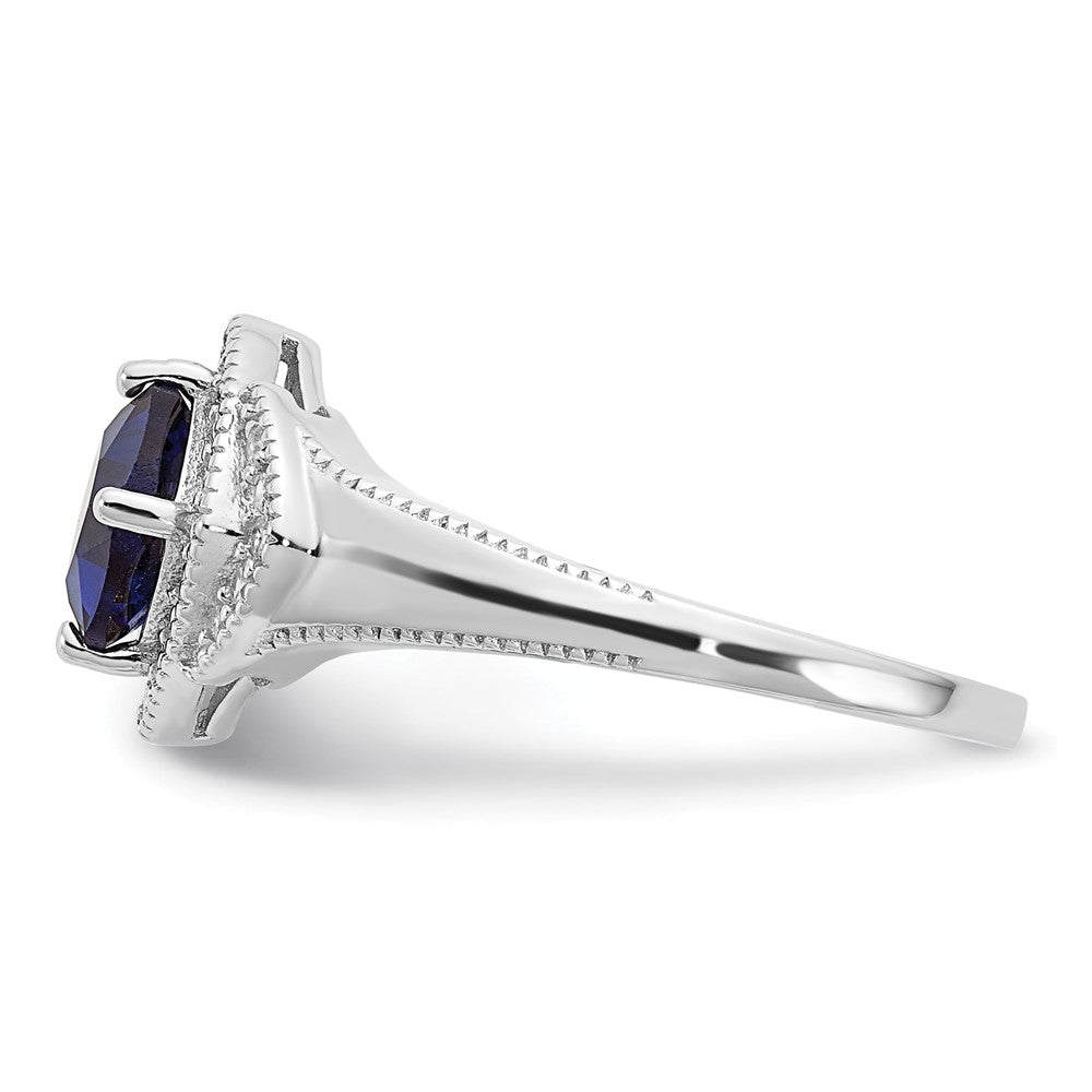 Sterling Silver Cheryl M Rhodium-Plated Fancy Cushion-Cut Blue Glass And Brilliant-Cut White Cz Ring