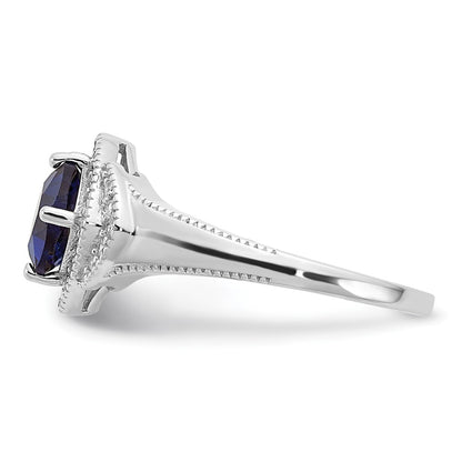 Sterling Silver Cheryl M Rhodium-Plated Fancy Cushion-Cut Blue Glass And Brilliant-Cut White Cz Ring