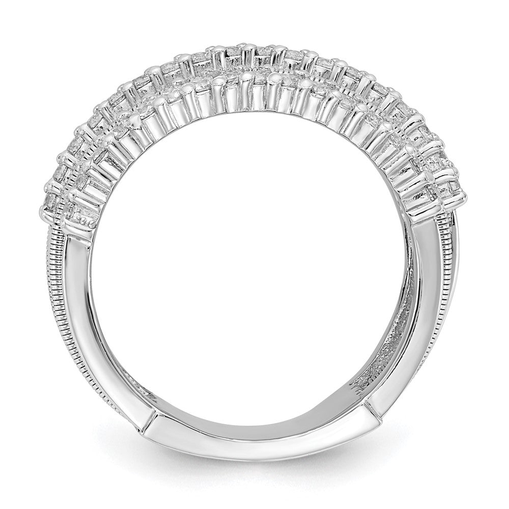 Sterling Silver Cheryl M Rhodium-Plated Brilliant-Cut Cz Textured And Layered Ring