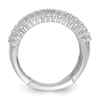 Sterling Silver Cheryl M Rhodium-Plated Brilliant-Cut Cz Textured And Layered Ring
