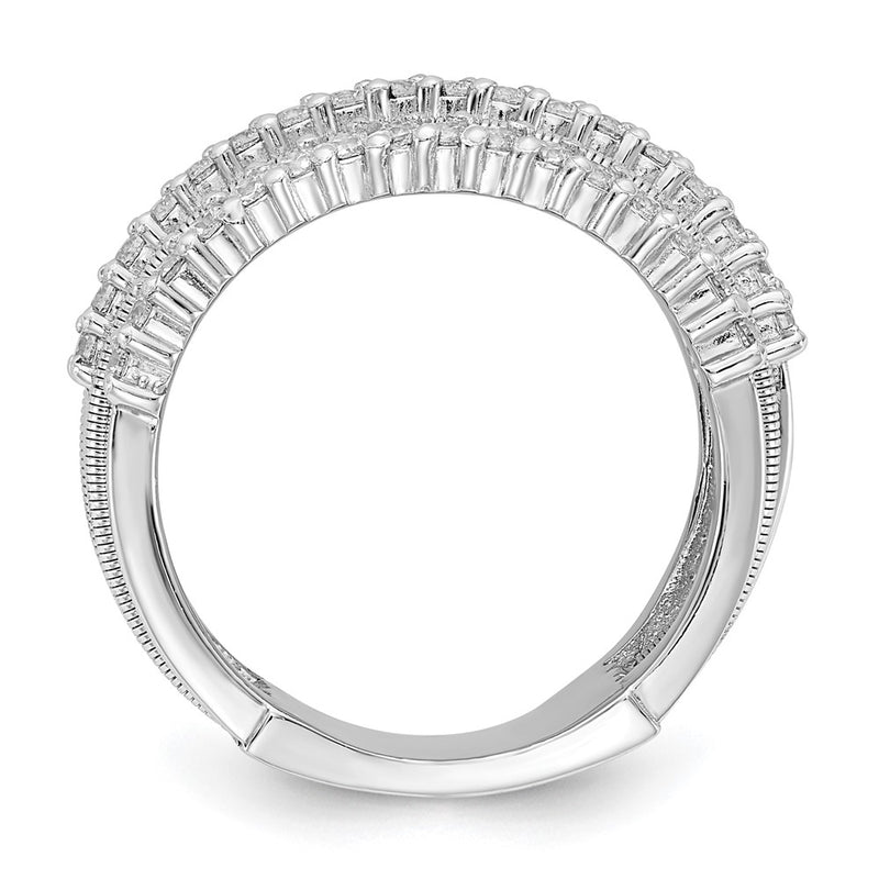 Sterling Silver Cheryl M Rhodium-Plated Brilliant-Cut Cz Textured And Layered Ring