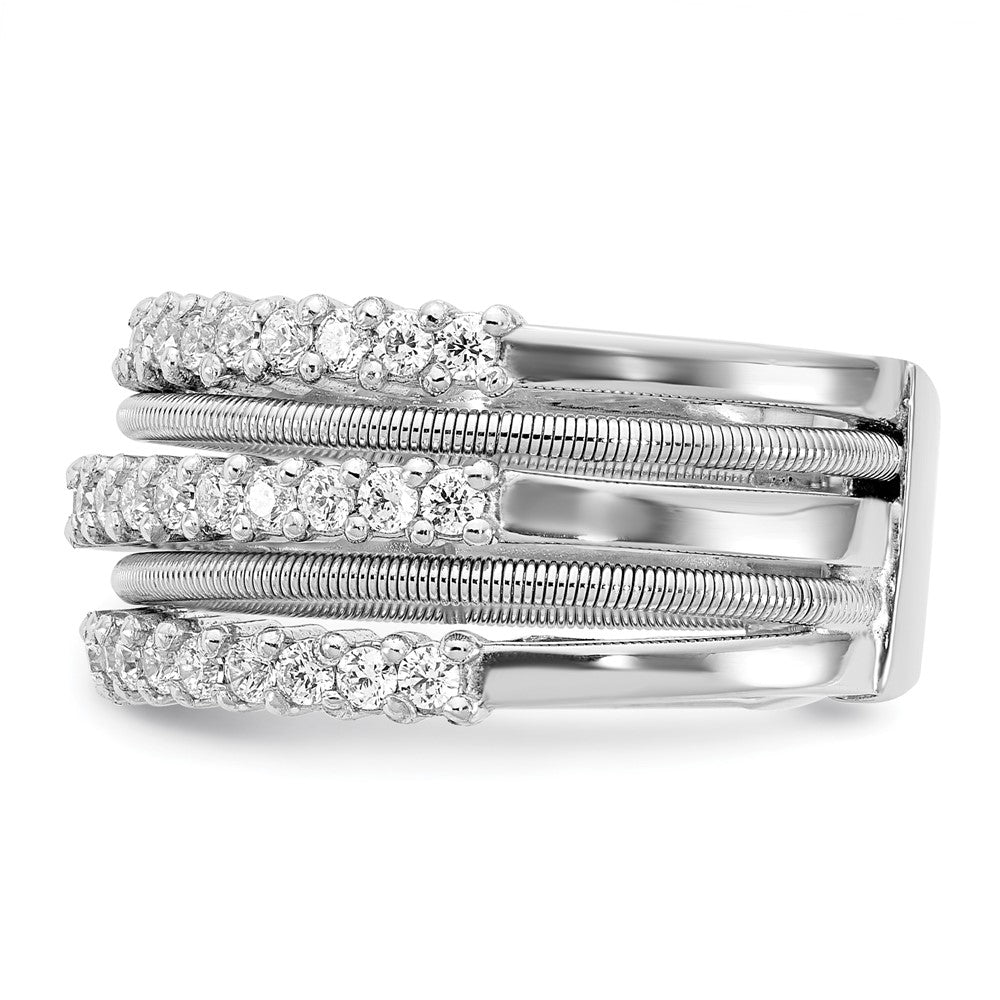Sterling Silver Cheryl M Rhodium-Plated Brilliant-Cut Cz Textured And Layered Ring