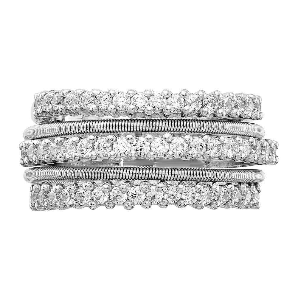 Sterling Silver Cheryl M Rhodium-Plated Brilliant-Cut Cz Textured And Layered Ring