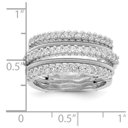 Sterling Silver Cheryl M Rhodium-Plated Brilliant-Cut Cz Textured And Layered Ring