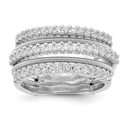 Sterling Silver Cheryl M Rhodium-Plated Brilliant-Cut Cz Textured And Layered Ring