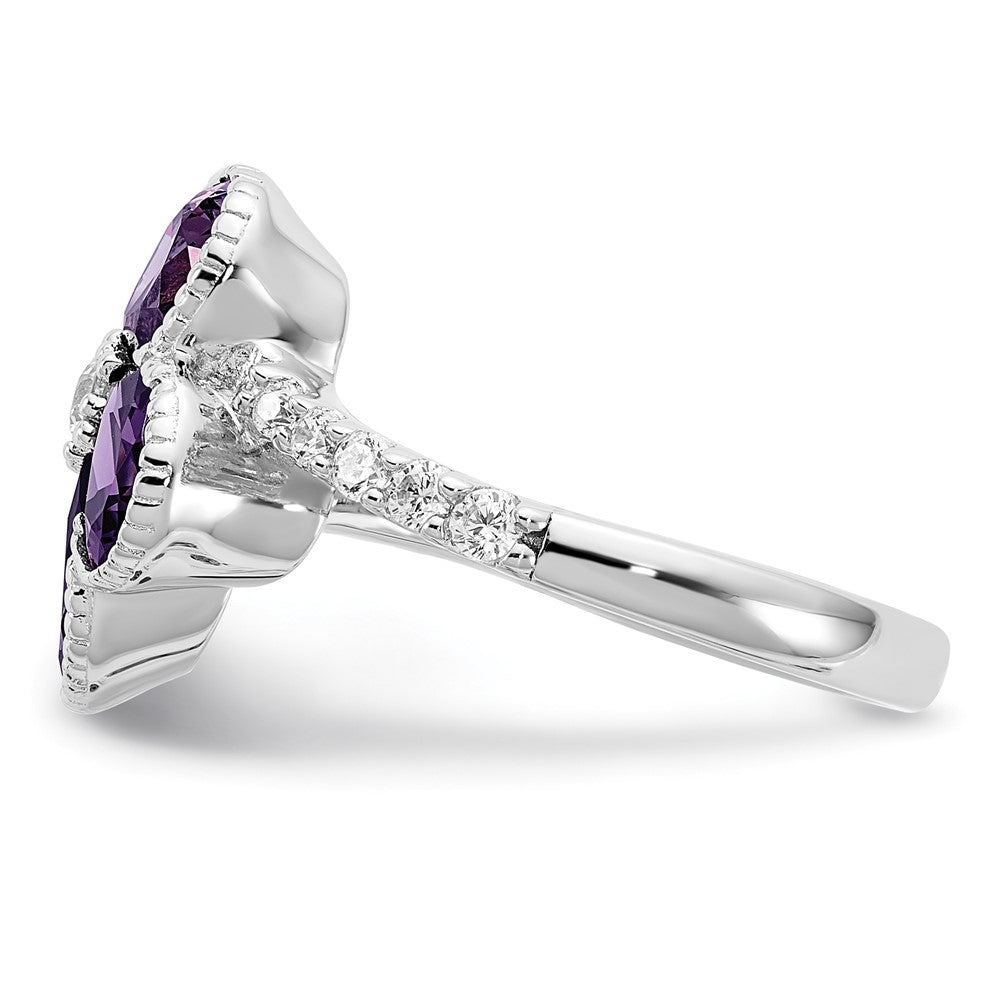 Sterling Silver Cheryl M Rhodium-Plated Purple And White Brilliant-Cut Cz Flower Ring