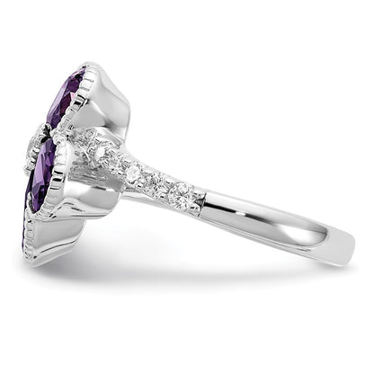 Sterling Silver Cheryl M Rhodium-Plated Purple And White Brilliant-Cut Cz Flower Ring