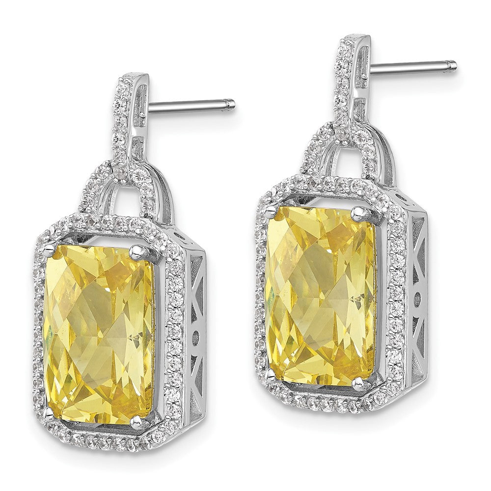 Sterling Silver Cheryl M Rhod-Pltd Fancy Yellow & Clear CZ Post Dangle Earrings