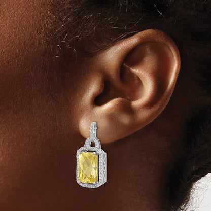 Sterling Silver Cheryl M Rhod-Pltd Fancy Yellow & Clear CZ Post Dangle Earrings
