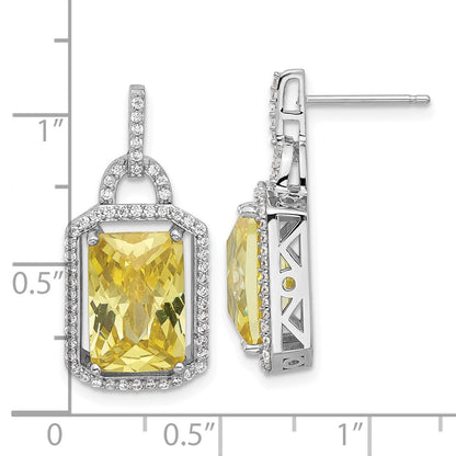 Sterling Silver Cheryl M Rhod-Pltd Fancy Yellow & Clear CZ Post Dangle Earrings