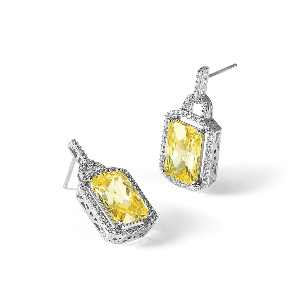 Sterling Silver Cheryl M Rhod-Pltd Fancy Yellow & Clear CZ Post Dangle Earrings