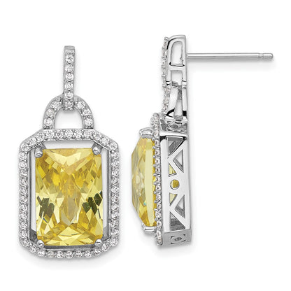 Sterling Silver Cheryl M Rhod-Pltd Fancy Yellow & Clear CZ Post Dangle Earrings