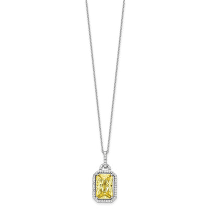Sterling Silver Cheryl M Rhod-Pltd Fancy Yellow & White CZ Necklace