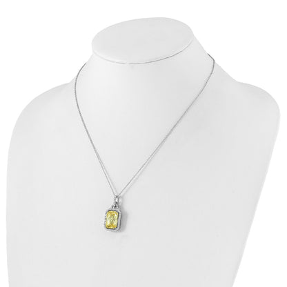 Sterling Silver Cheryl M Rhod-Pltd Fancy Yellow & White CZ Necklace