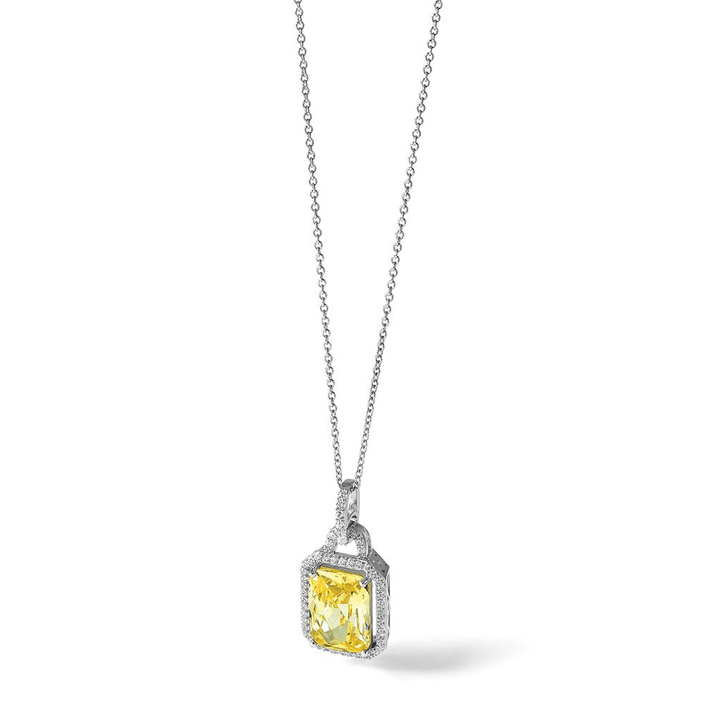 Sterling Silver Cheryl M Rhod-Pltd Fancy Yellow & White CZ Necklace