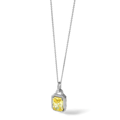 Sterling Silver Cheryl M Rhod-Pltd Fancy Yellow & White CZ Necklace