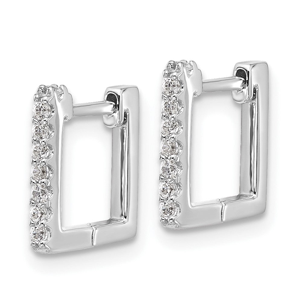 Sterling Silver Cheryl M Rhodium-Plated CZ Square Hinged Post Hoop Earrings