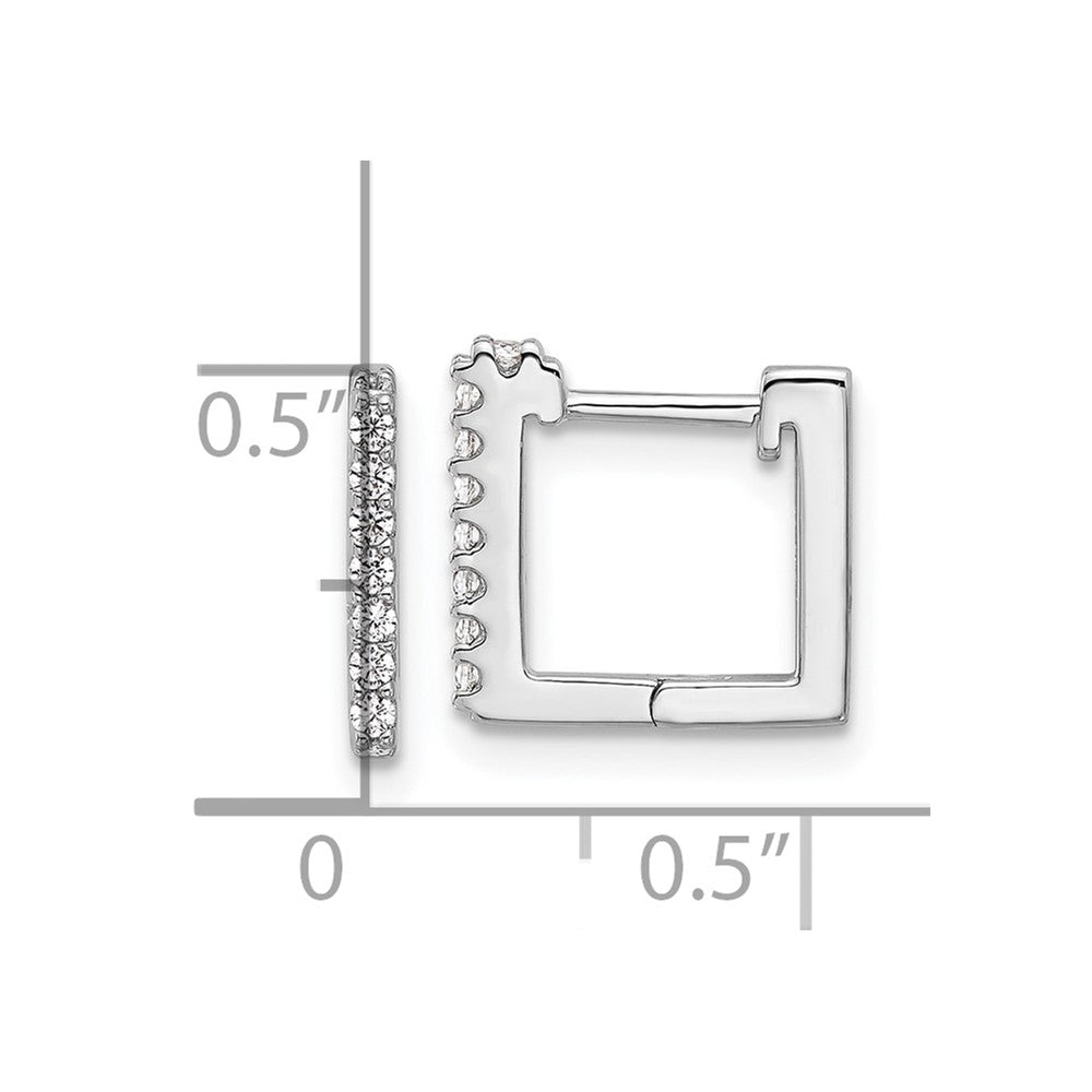 Sterling Silver Cheryl M Rhodium-Plated CZ Square Hinged Post Hoop Earrings