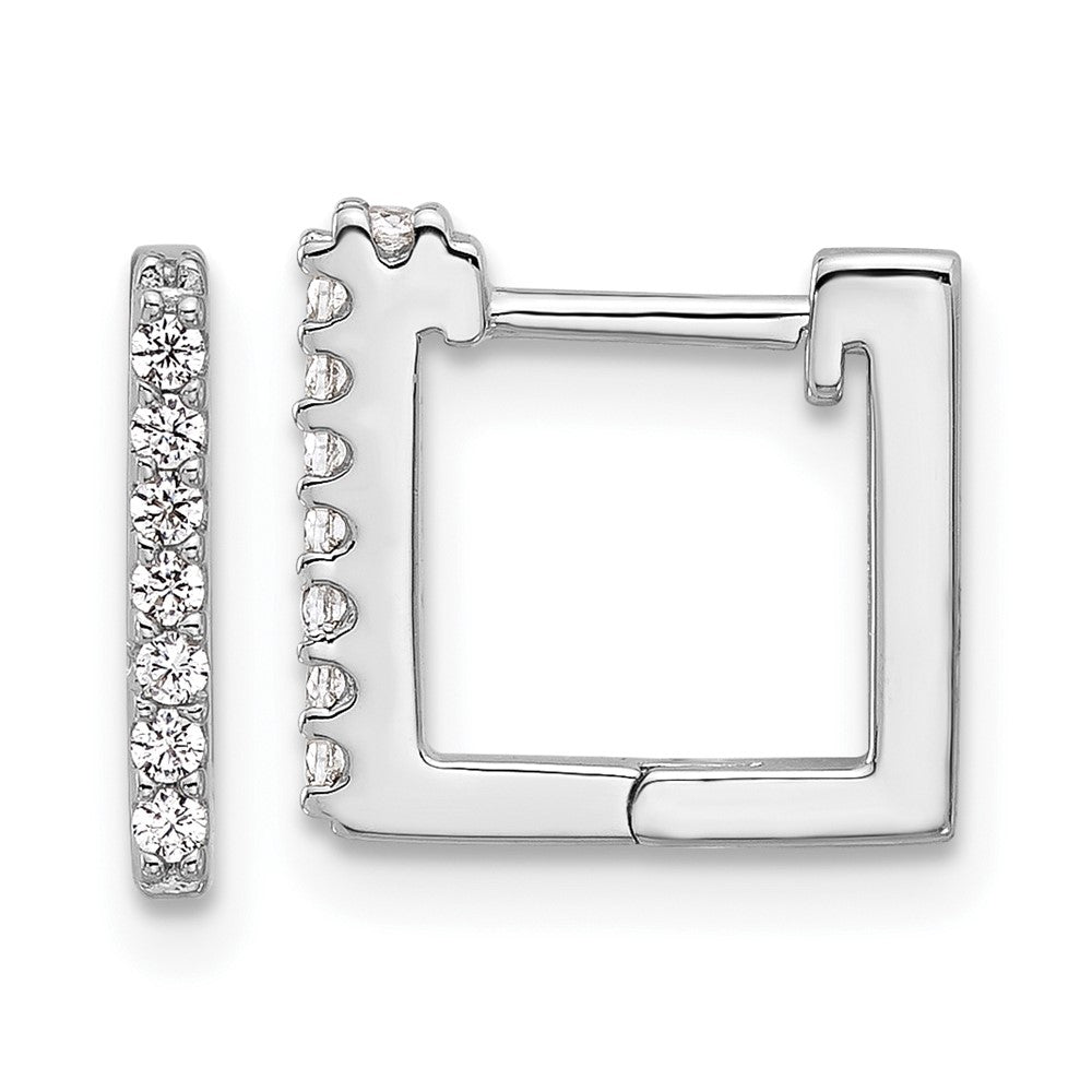 Sterling Silver Cheryl M Rhodium-Plated CZ Square Hinged Post Hoop Earrings