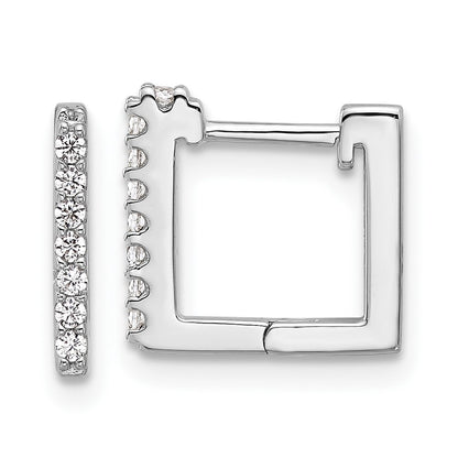 Sterling Silver Cheryl M Rhodium-Plated CZ Square Hinged Post Hoop Earrings