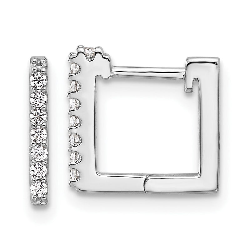 Sterling Silver Cheryl M Rhodium-Plated CZ Square Hinged Post Hoop Earrings