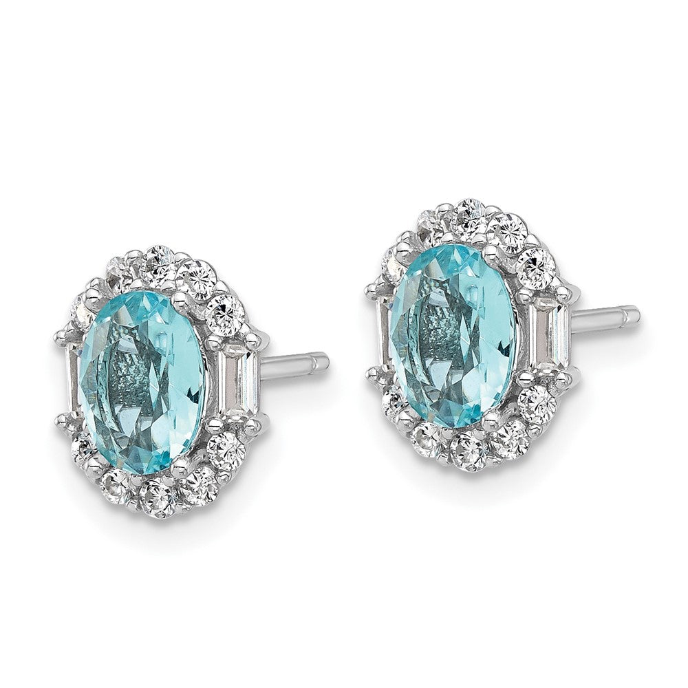 Sterling Silver Cheryl M Rhod-Pltd Blue & Clear Oval CZ Post Earrings