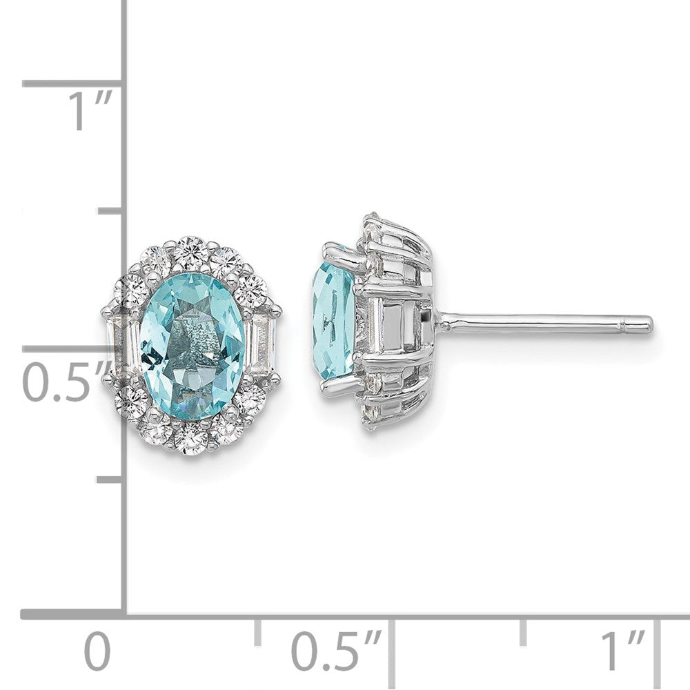 Sterling Silver Cheryl M Rhod-Pltd Blue & Clear Oval CZ Post Earrings